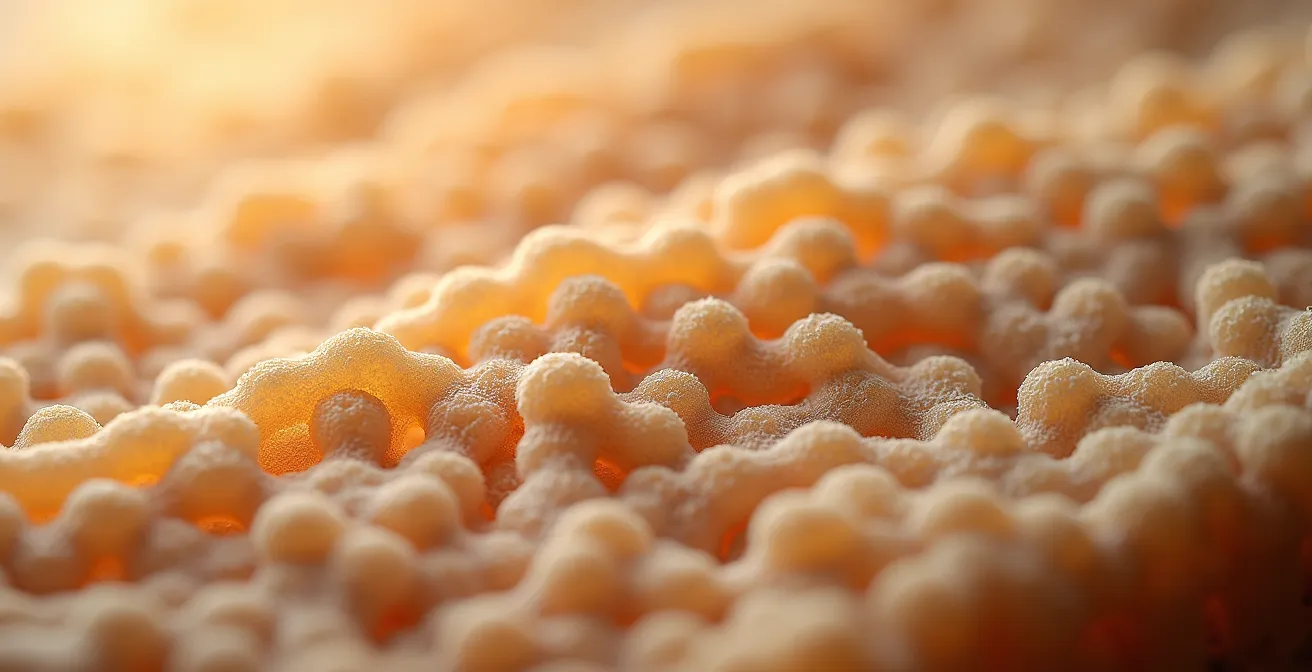 Coupe transversale d'un mur isolé montrant le passage progressif de la chaleur