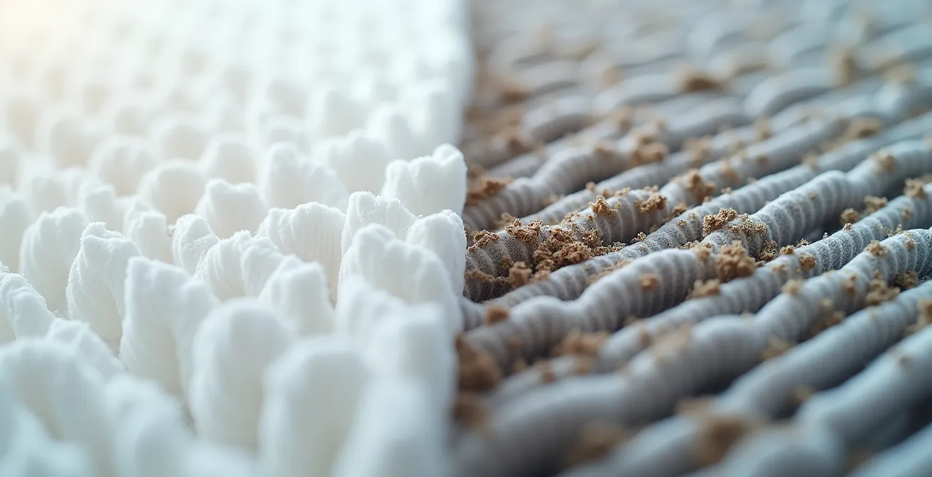 Vue macro détaillée de filtres de climatisation propres et sales