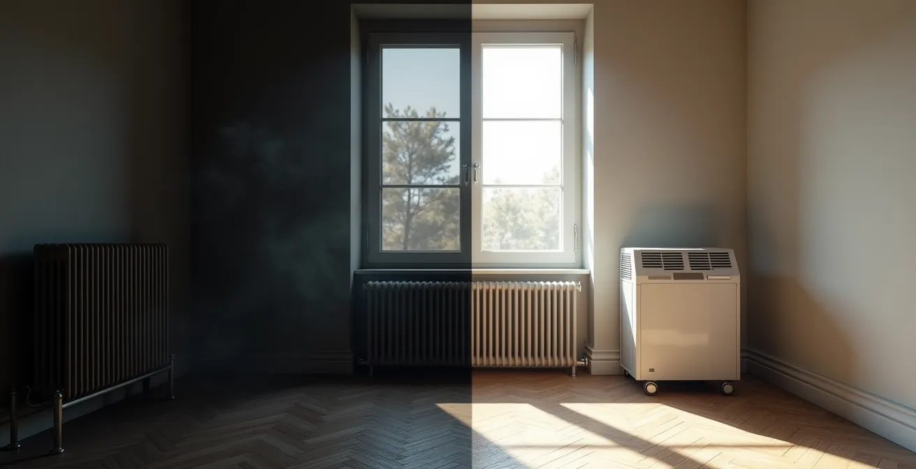 Graphique visuel représentant la réduction des émissions CO2 lors du passage du fioul à une pompe à chaleur