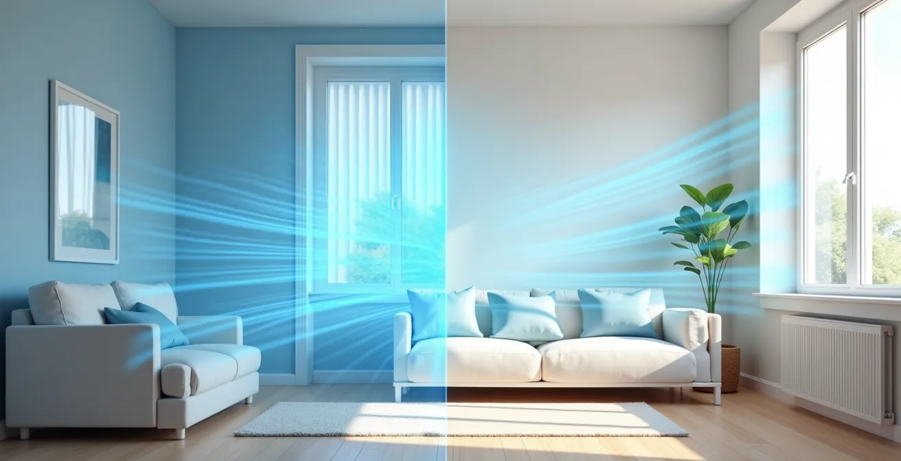 Comparaison visuelle entre refroidissement progressif et mode turbo dans un intérieur