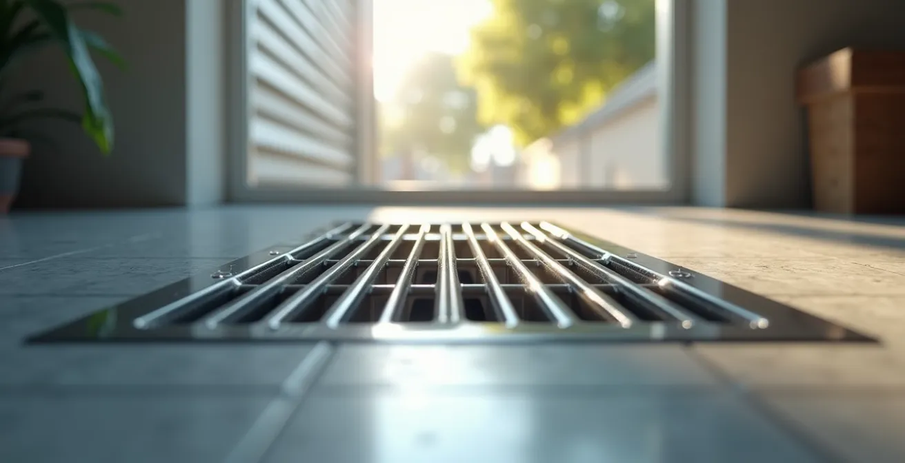 Système gainable avec grille de soufflage linéaire intégrée au sol sous fenêtre