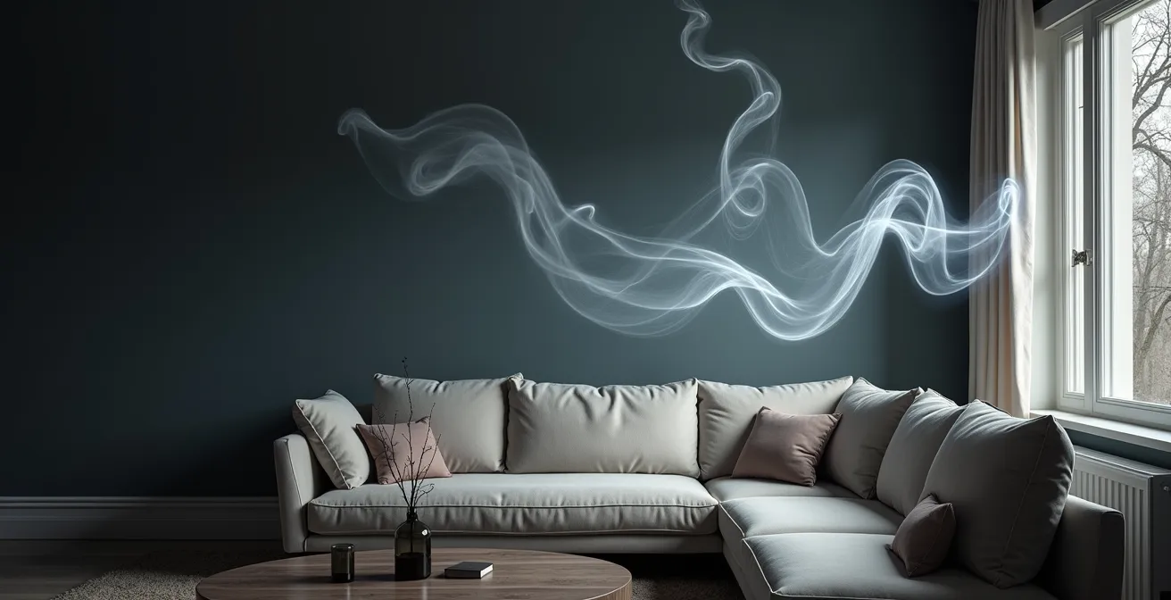 Vue en coupe d'un salon montrant la circulation optimale de l'air depuis différents emplacements de climatiseur