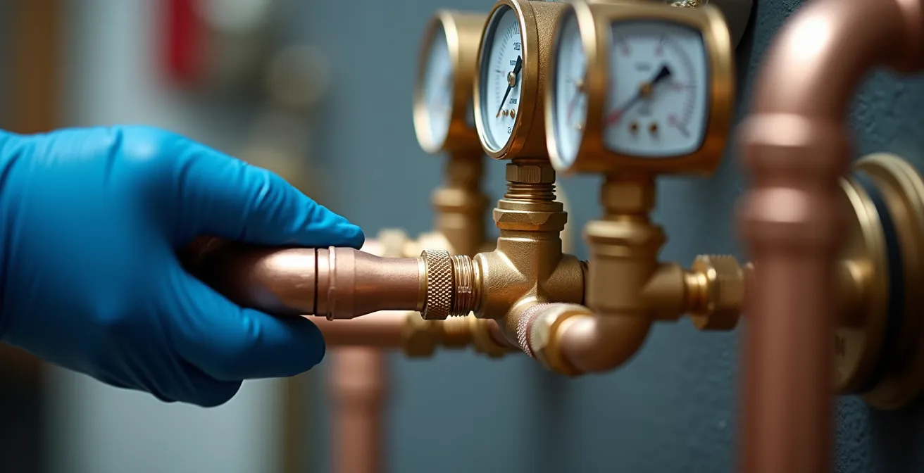 Technicien certifié installant une pompe à chaleur au R290 en respectant les normes de sécurité