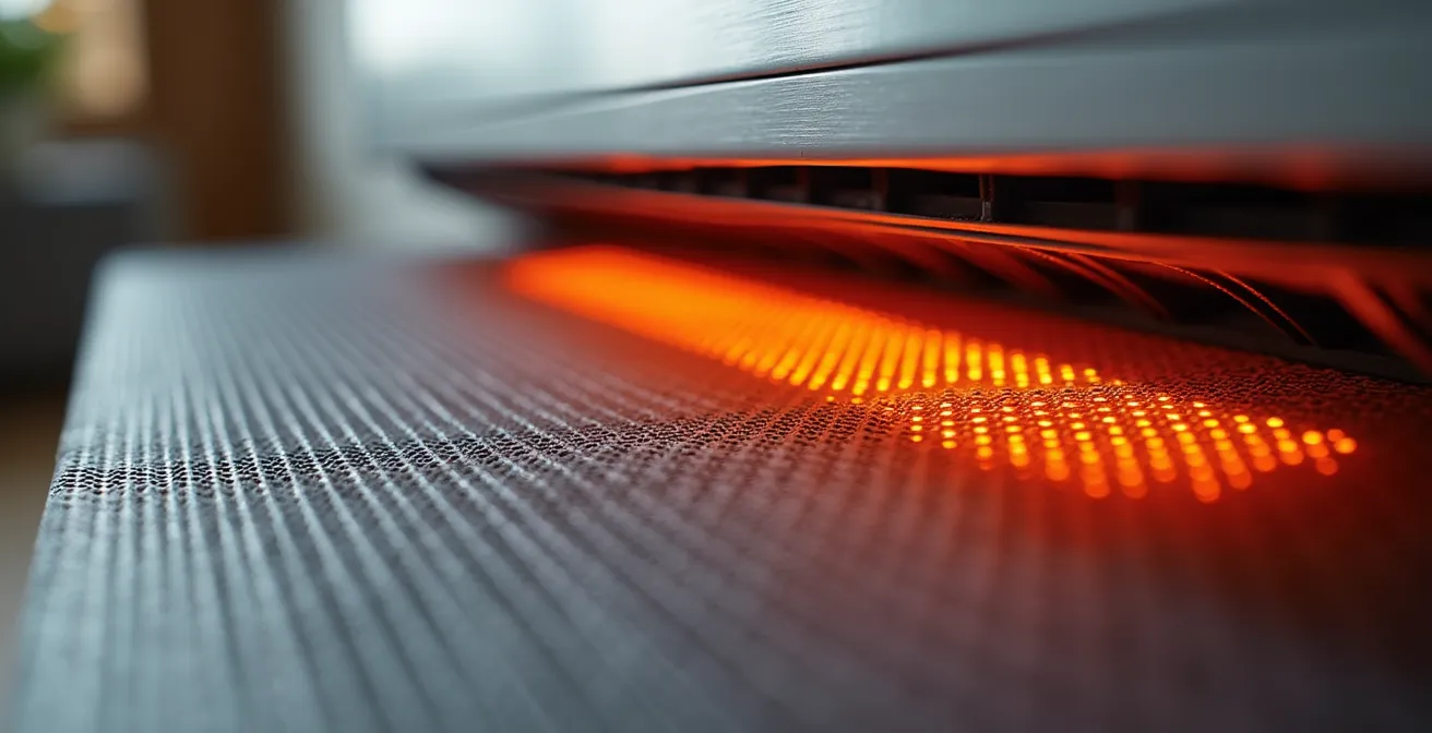 Gros plan sur un panneau rayonnant intégré à une unité de climatisation moderne