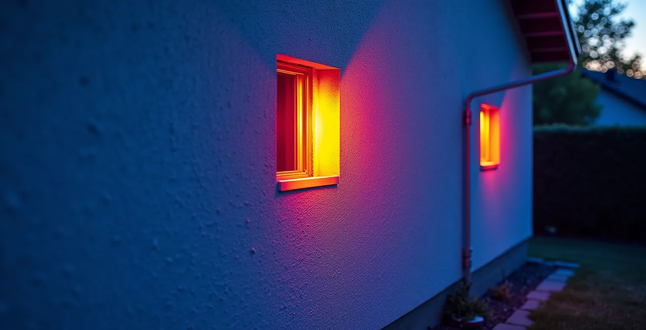 Image thermographique montrant les fuites d'air autour d'une traversée de gaine de climatisation